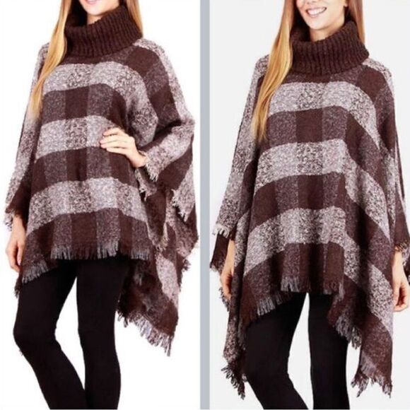 Boucle turtleneck plaid poncho pullover. Autumn, renfaire, house of the dragon! - Picture 1 of 9